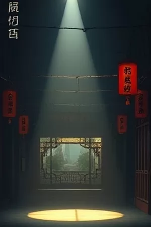 深海观测站海报，潜水器探照灯照亮海底岩壁
