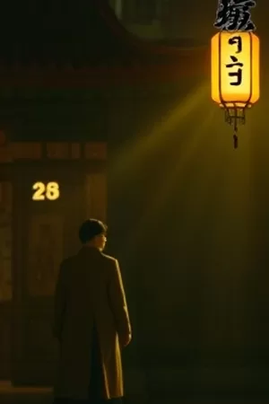 深夜茶馆谜案海报，木质桌椅与一盏长明灯